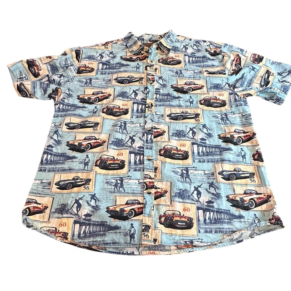 Clearwater Outfitters men’s XXL Button Up Shirt Surf Beach‎ Classic Cars Cotton